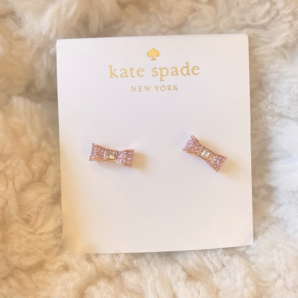Kate Spade Ready Set Bow Pave Bow Studs Rose Gold Pinky Earrings NWT - Picture 5 of 15